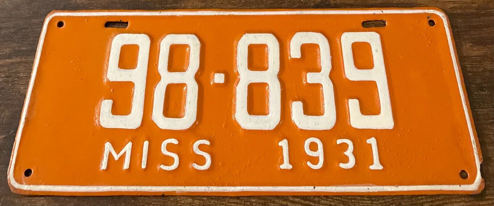 Vintage 1931 Mississippi License Plate 98-839 Ford Model A REPAINT