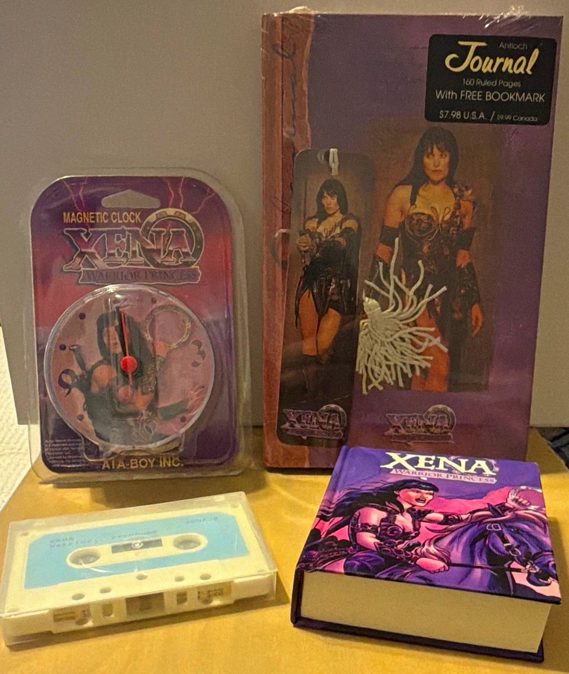 Xena Warrior Princess Collectible Lot: Journal, book, Clock, cassette