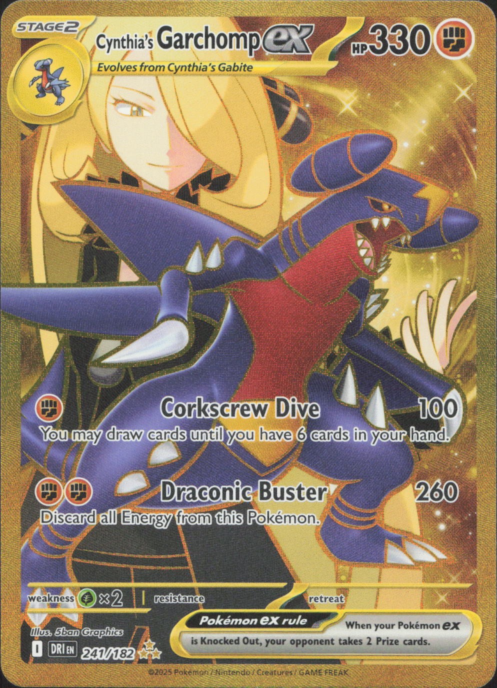 Pokemon Cynthia\'s Garchomp ex 241/182 Hyper Rare Destined Rivals Holo Near Mint