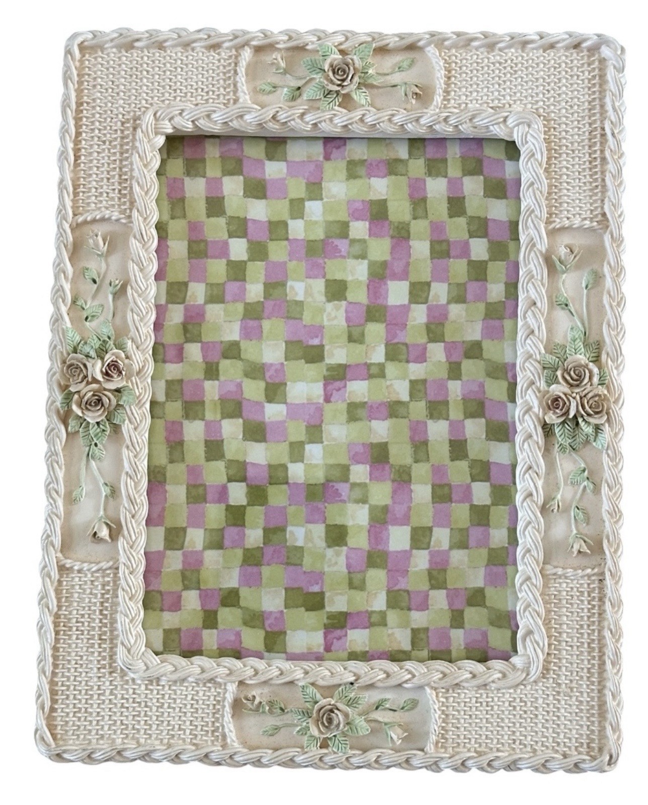 Vintage Floral 5X7 Resin Picture Frame With Basket Weave Texture -