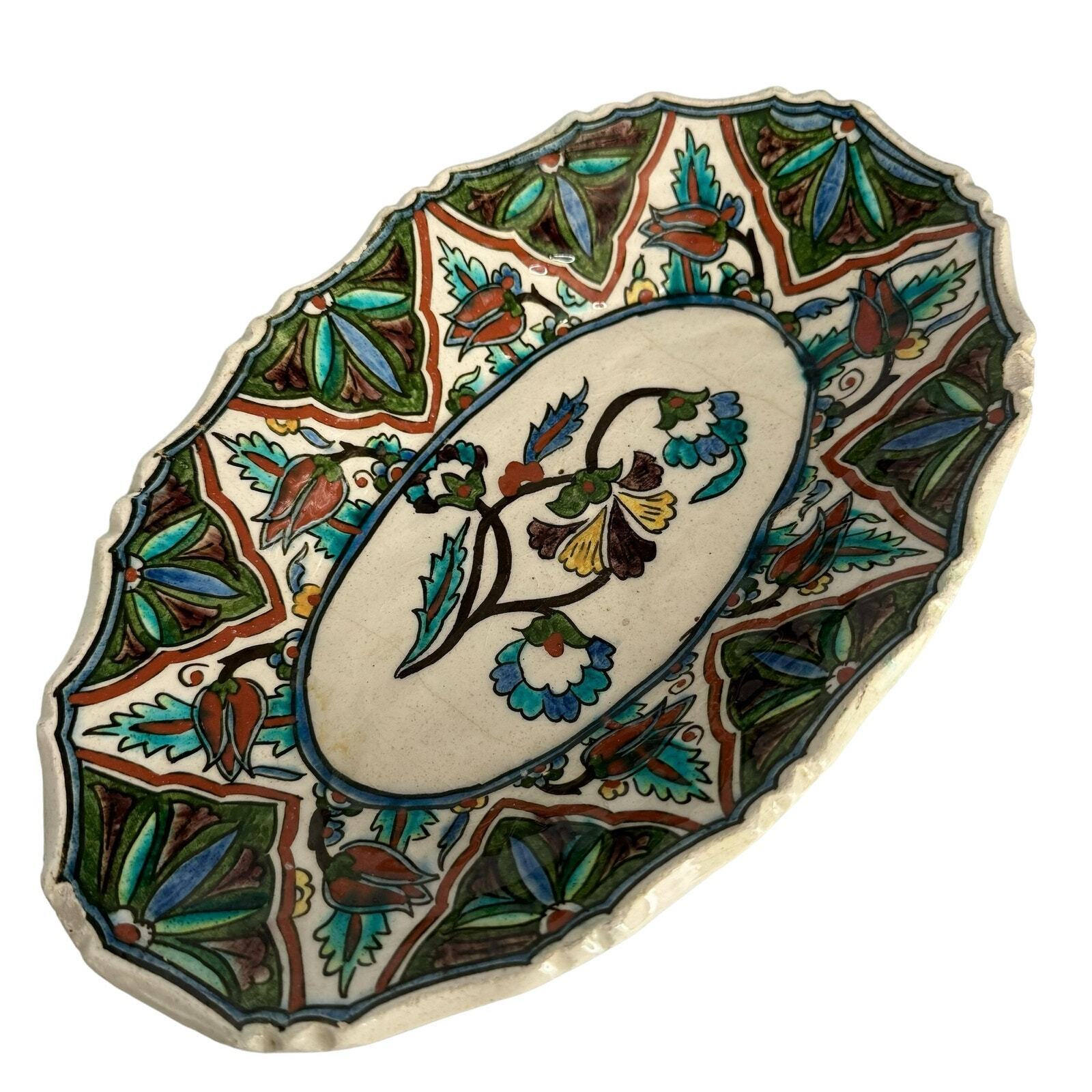 Ottoman Iznik Pottery Oval Dish Platter Antique Vintage Persian Islamic Turkish