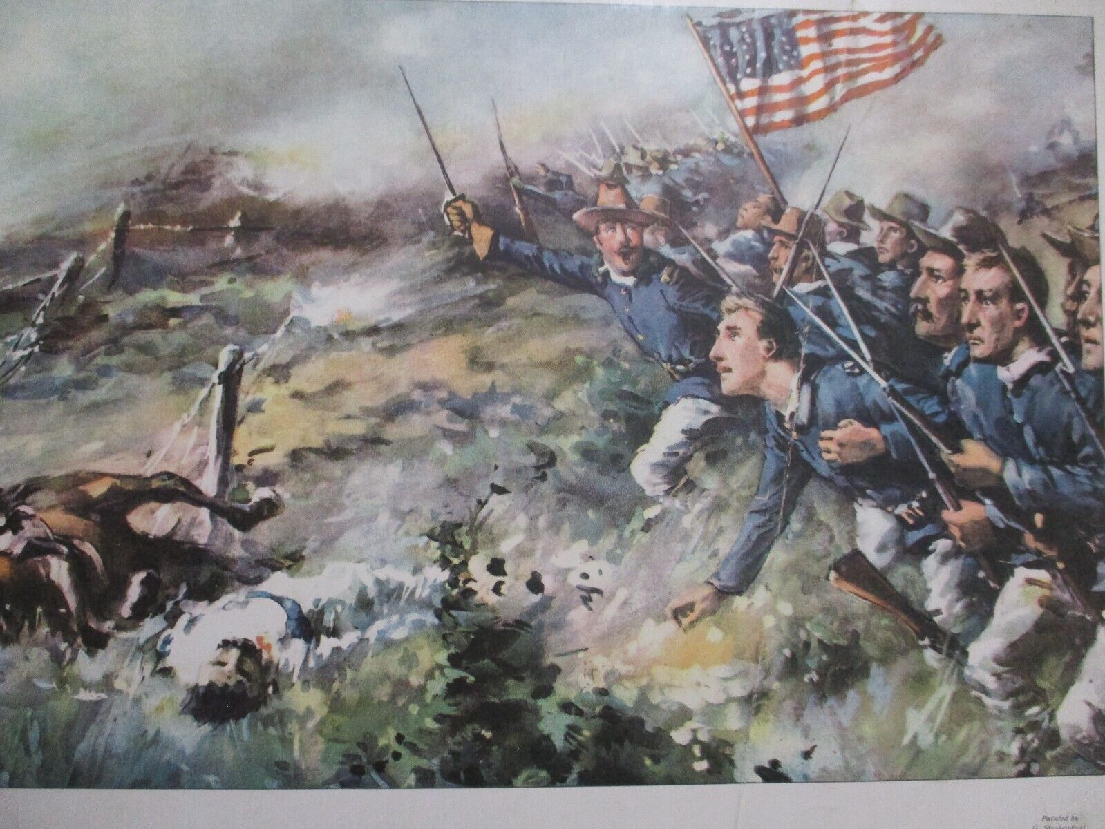 1898 Spanish American War Print - U.S. 6th & 16th Troops Charge Up San Juan Hill