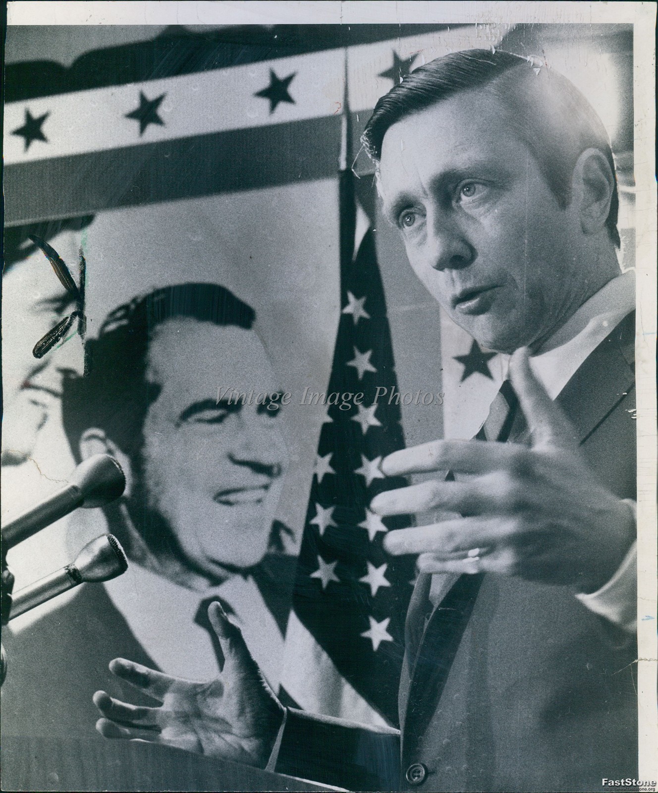 1970 William Rentschler Press Conference With Us Flag Historic Photo 8x10