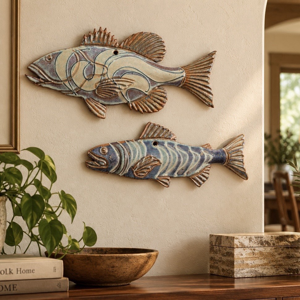Vintage Ceramic Fish Wall Plaques – Matching Pair | Mid-Century