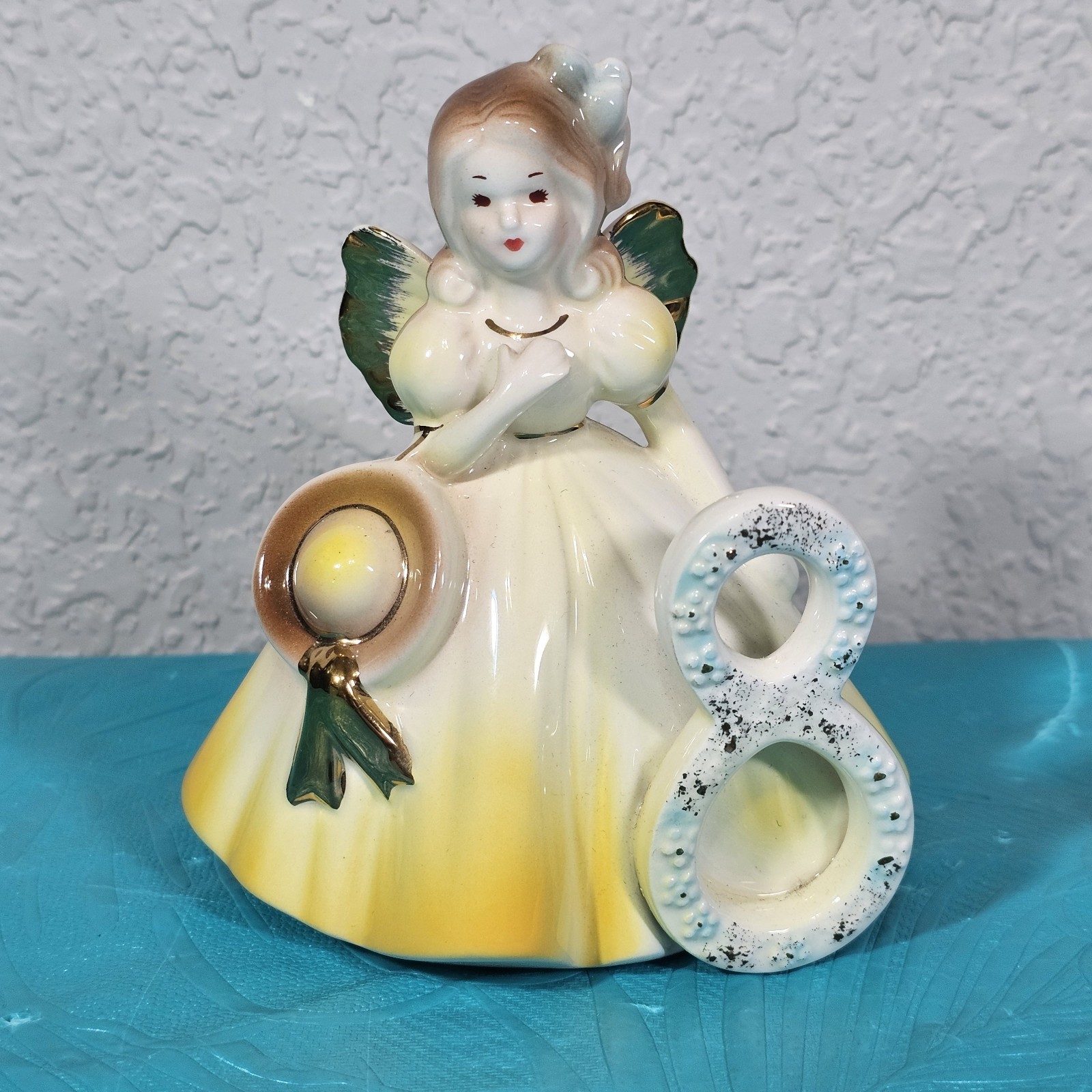 Josef Originals Birthday  Angel Series 8th Year Eight Yellow Porcelain Vintage