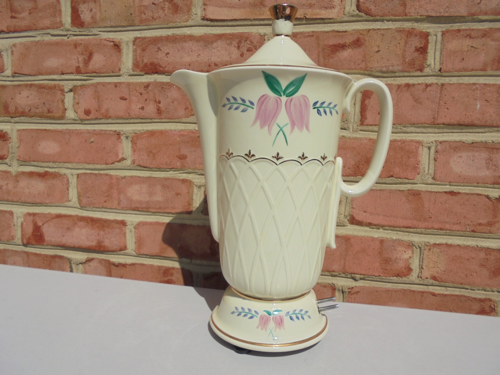 Scarce Antique Vintage Porcelier Percolator Tulips Gold Trim Excellent