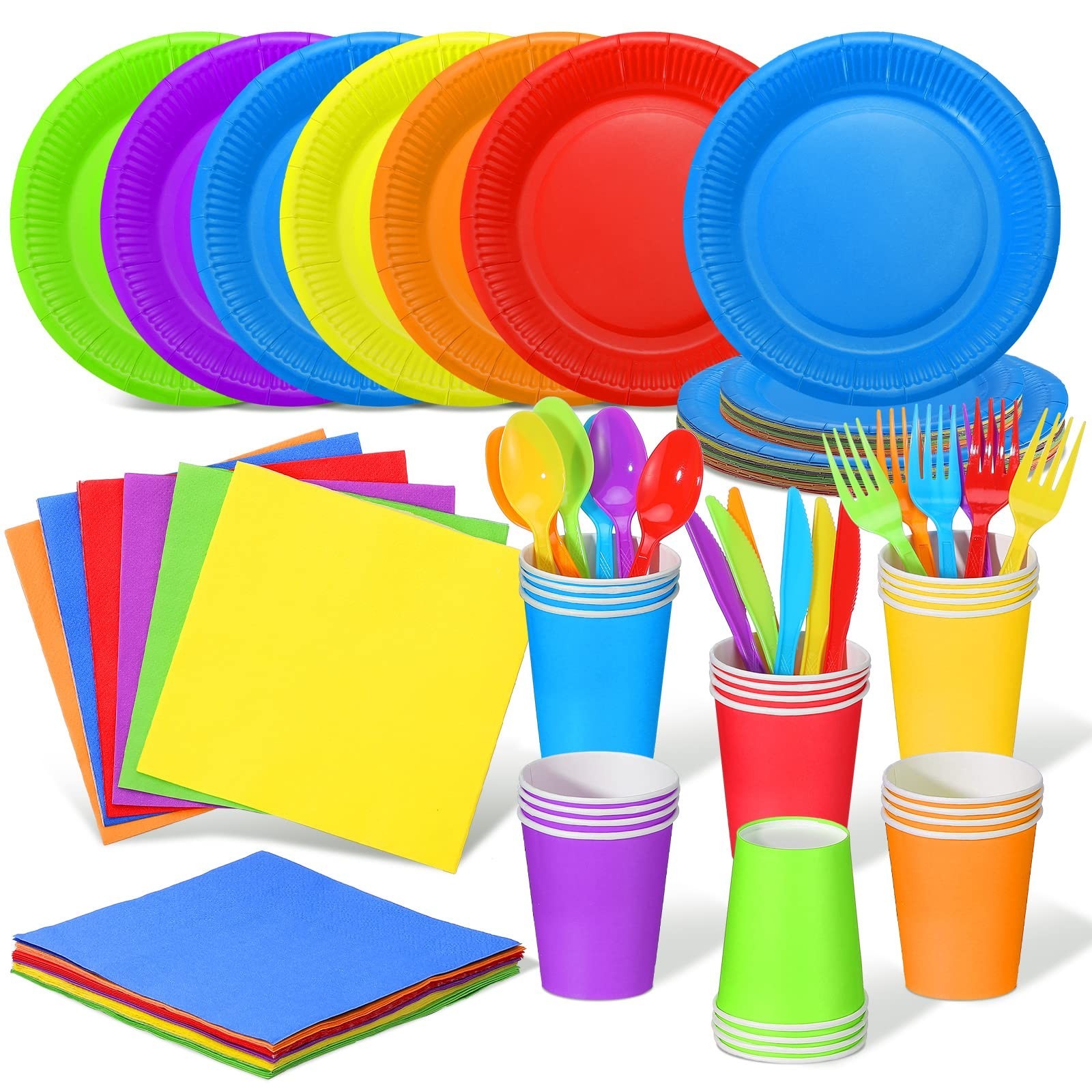 Jinei 168 Pcs Rainbow Party Tableware Set 7