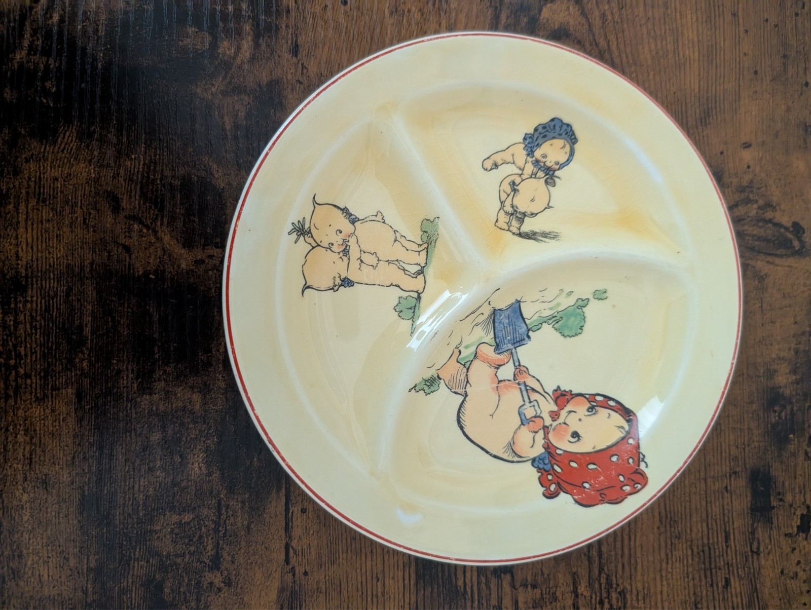 Vintage 1930-1950's Kewpie Divided Child's Plate Roma Pottery Co.
