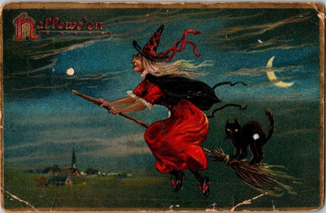  Ca. 1890 - 1910 Embossed Hallowe'en Tuck's Postcard Post Marked Vintage
