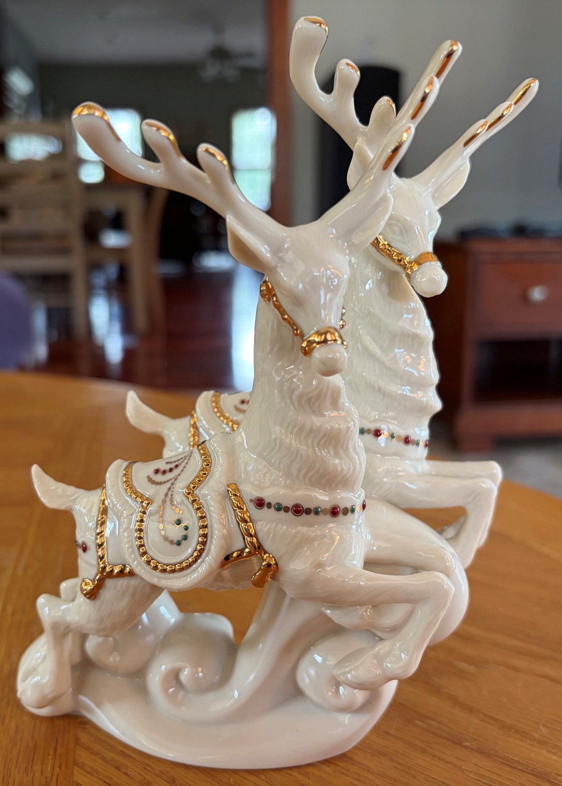 Vtg 1999 Lenox 'Dash Away All' Prancer & Vixen Figurine w/ Orig Box Bone China