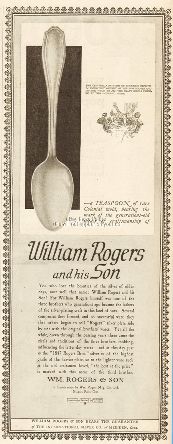 1917 WM ROGERS & SON Antique Print Ad Clinton Pattern Silverplate Silverware