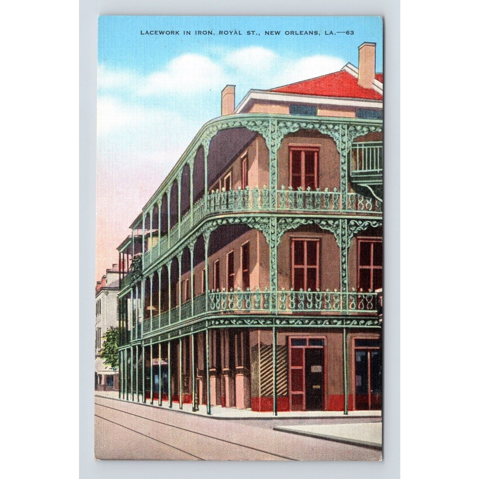 Vintage Linen Postcard Lacework in Iron Royal St. New Orleans, LA Louisiana