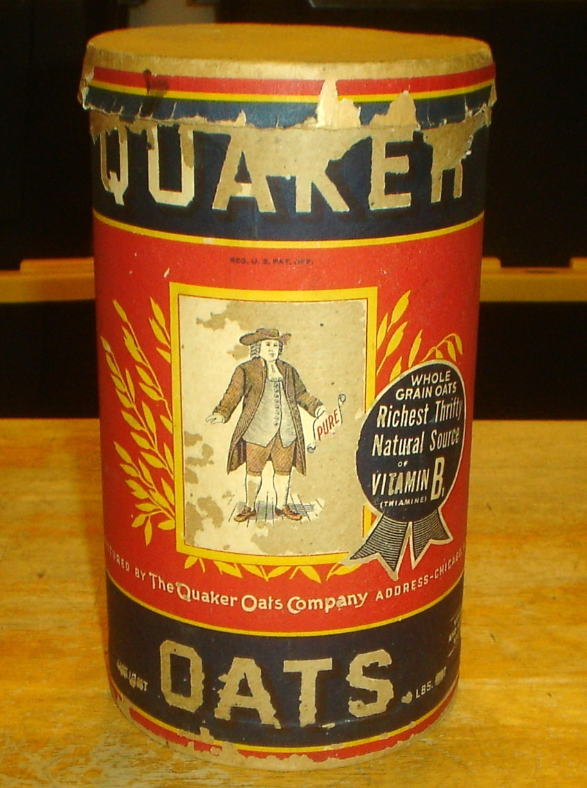 Vintage 1930's Large Quaker Oats Cardboard Advertising Canister / Container