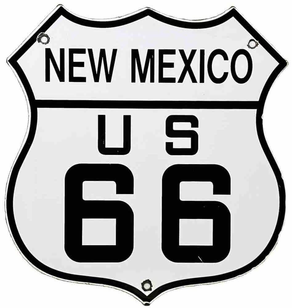 VINTAGE US ROUTE 66 NEW MEXICO NM PORCELAIN METAL HIGHWAY SIGN GAS ROAD SHIELD