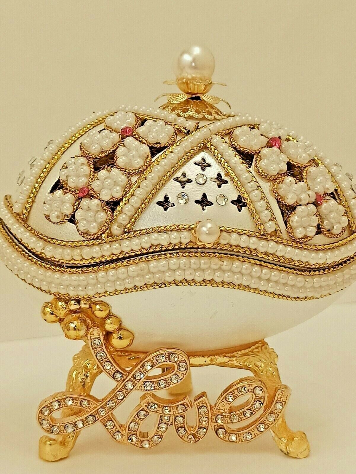 Lovebox Faberge egg Trinket box HANDCARVED Egg ONEOFAKIND 24k GOLD Swarovski dia
