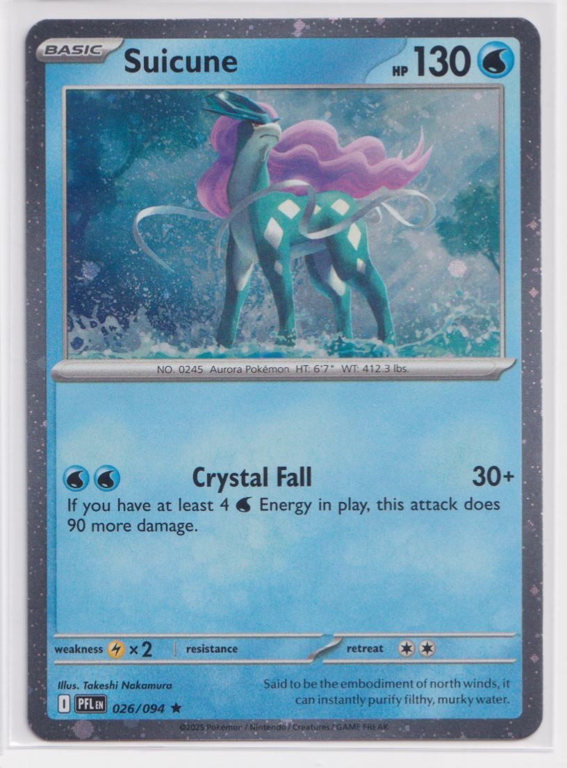 2025 Pokemon ME02: Phantasmal Flames Suicune Rare #026/094 Cosmo Holo 2025 Pokemon ME02: Phantasmal Flames Suicune Rare #026/094 Cosmo Holo