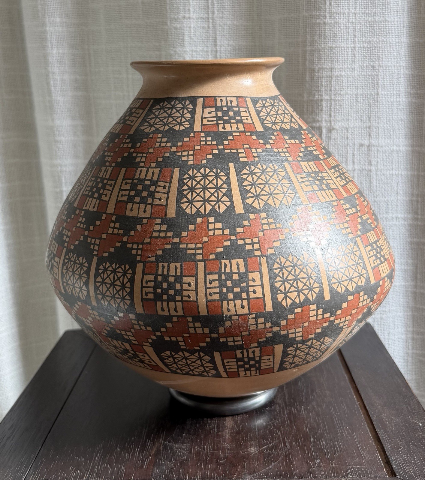 Vintage Mata Ortiz Pottery Jar Vase Pot SIGNED Miguel Bugarini 9” Clay Geometric