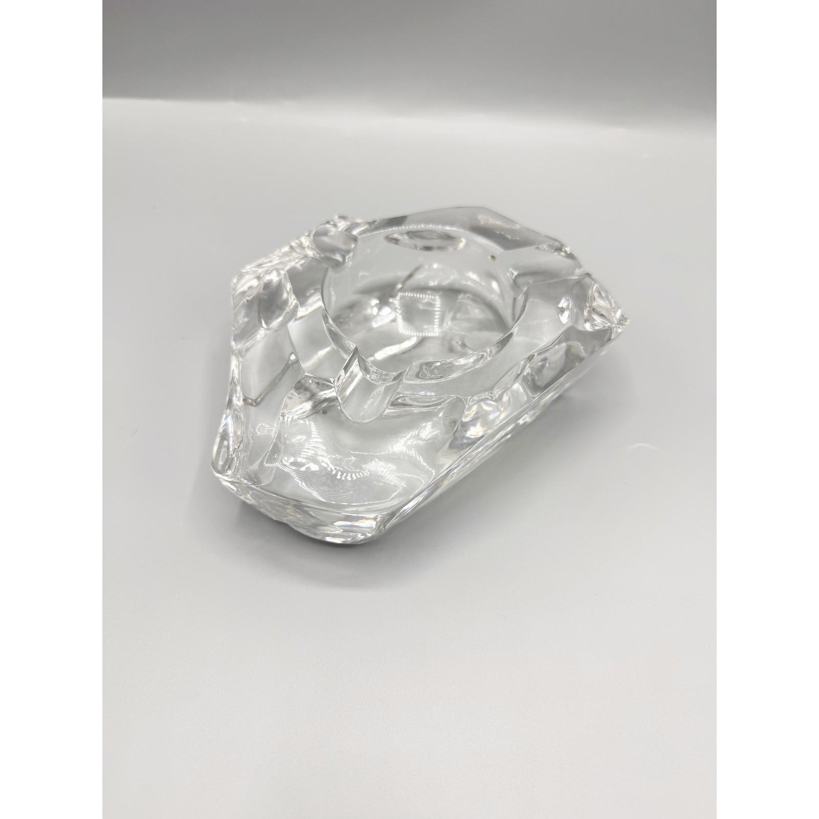 Vtg Daum Clear Ice Iceberg Glass Ashtray Brutalist Organic Rock MCM Very Rare