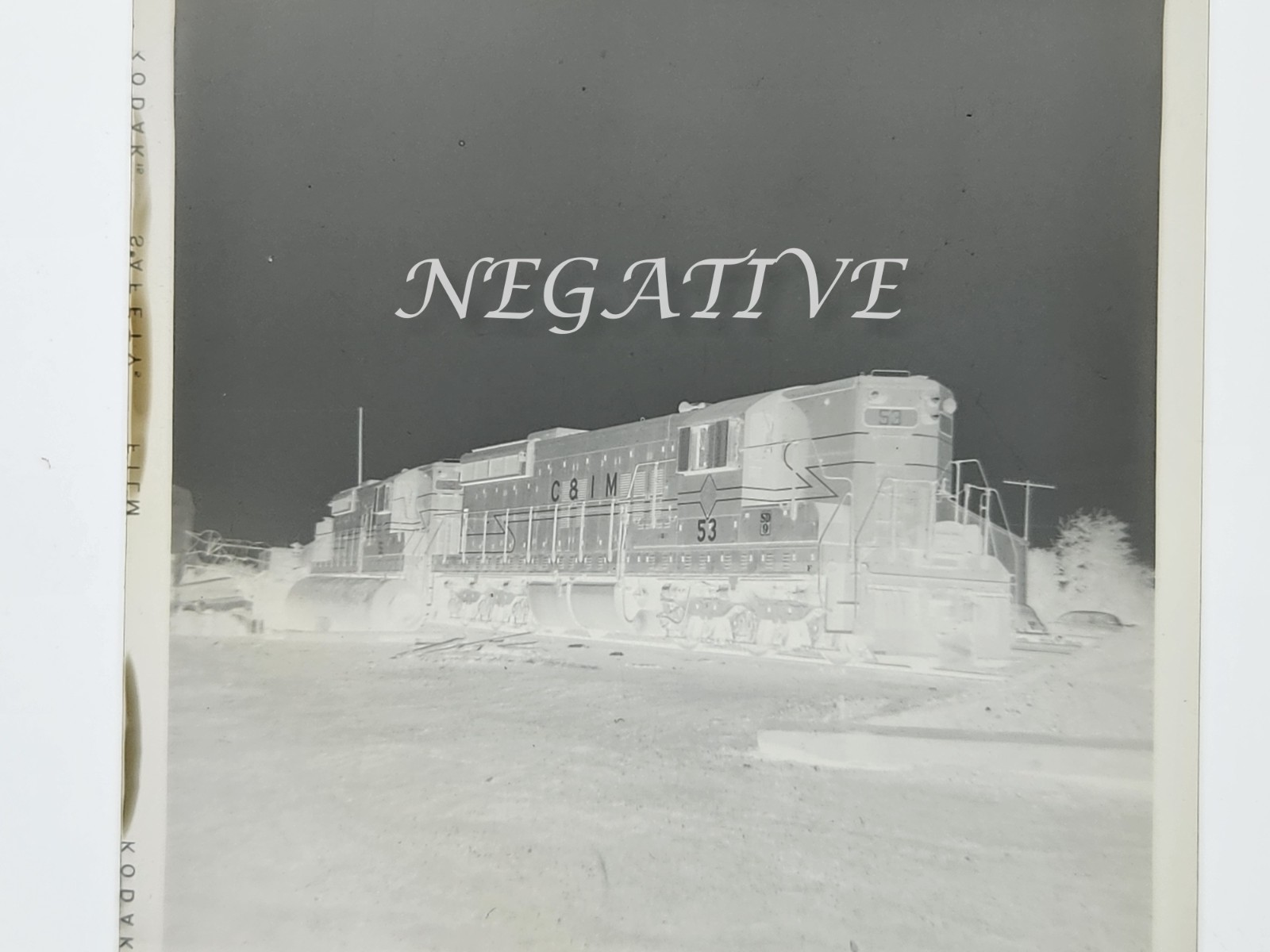 1955 CHICAGO & ILLINOIS MIDLAND RR CLASS SD-9 LOCOMOTIVE #53 PHOTO NEGATIVE