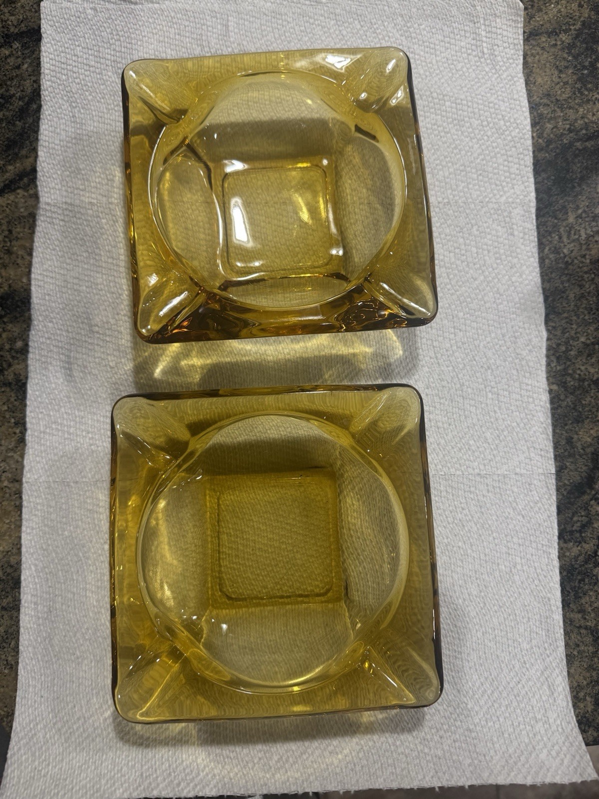 Pair of Vintage Amber  Glass Ashtrays 4 Slots  Lot of 2