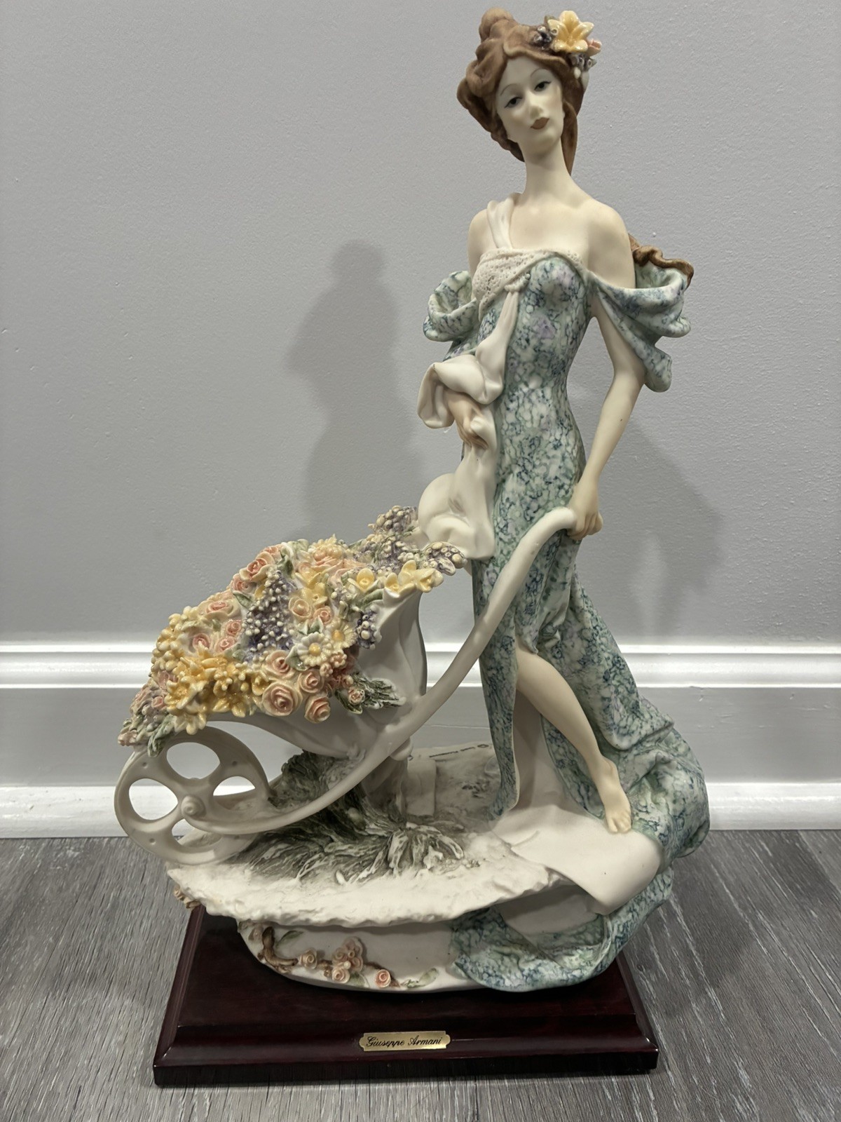 Vintage 1985 Florence Giuseppe Armani Lady Porcelain Flower Cart Italy Rare 14