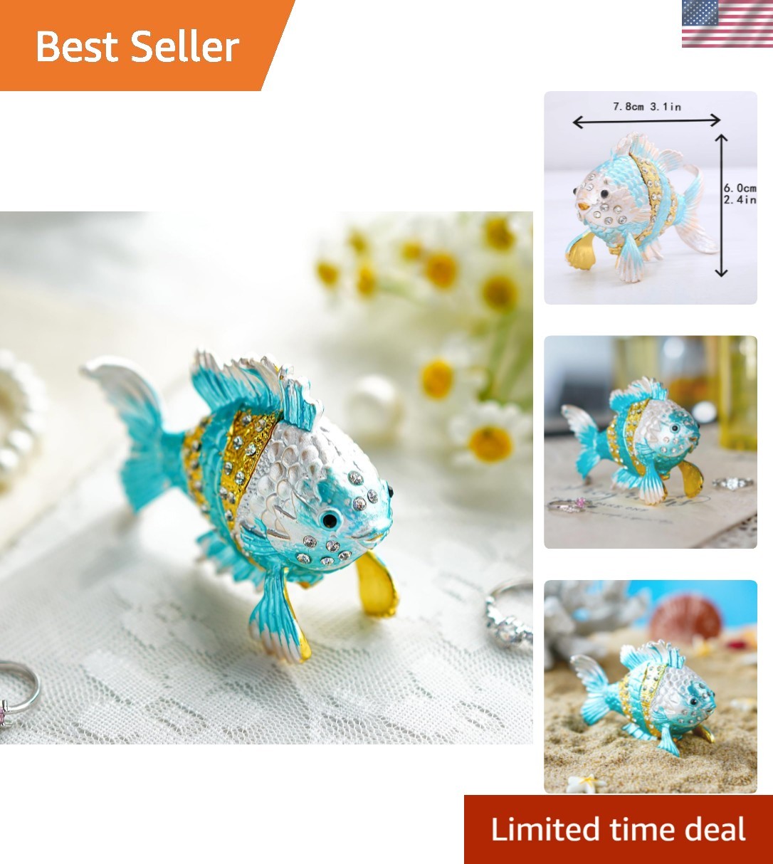 Delicate 3.1 Inch Hand-Painted Enamel Fish Jewelry Box - Perfect Gift Idea Delicate 3.1 Inch Hand-Painted Enamel Fish Jewelry Box - Perfect Gift Idea