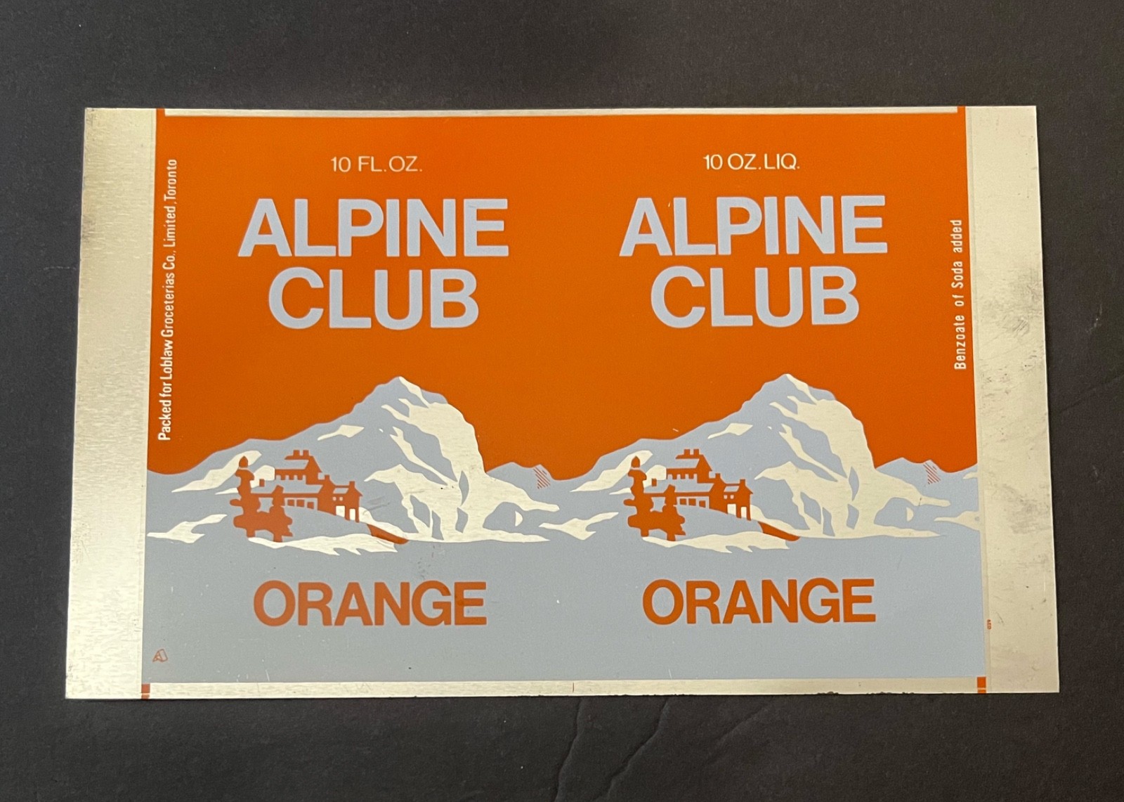 c.1960s Alpine Club Orange Soda Body Blank Flat Sheet Lithograph Canada 10 Oz