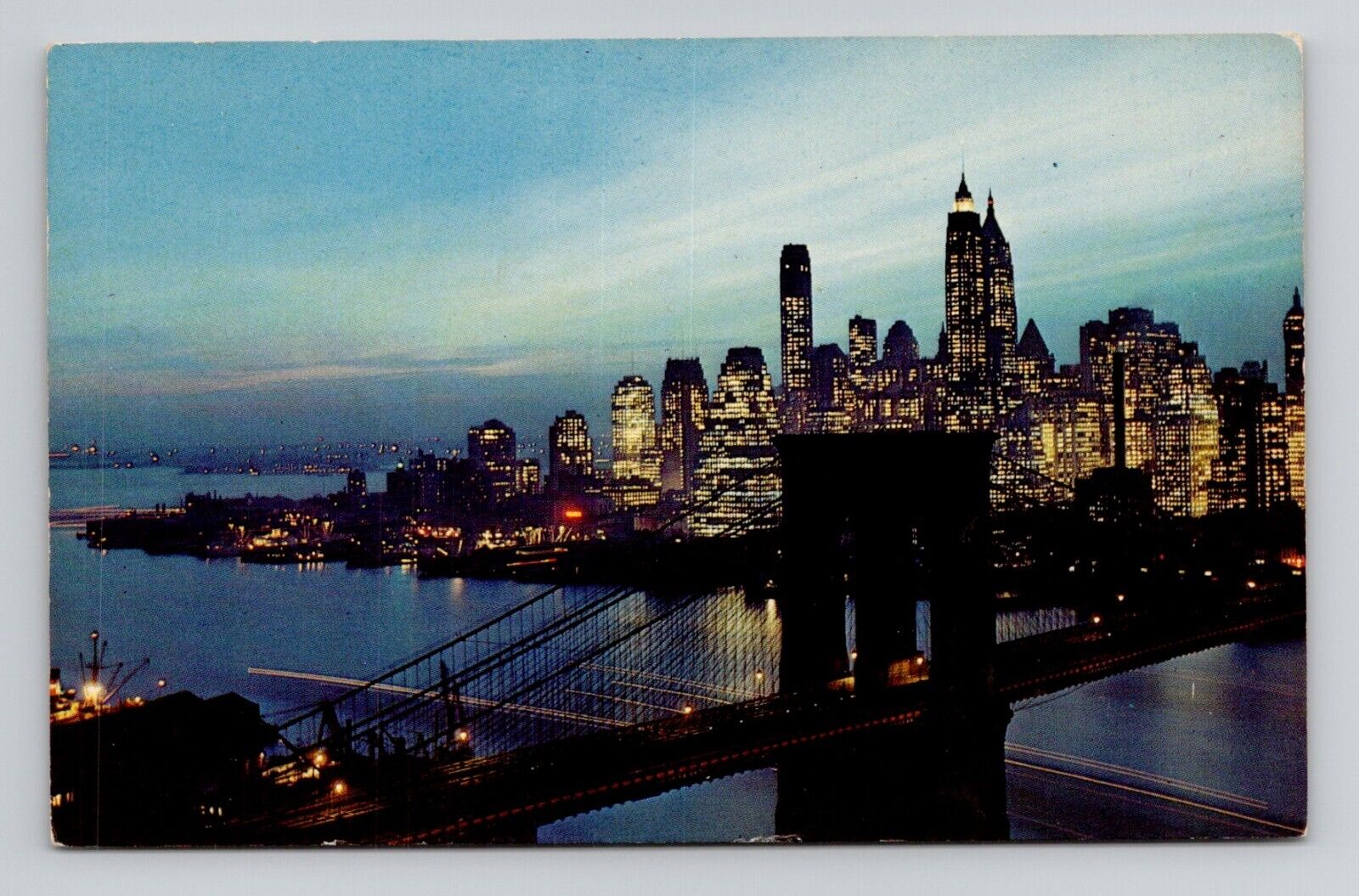 Postcard Brooklyn Bridge Manhattan at Sunset New York City, Vintage Chrome N19