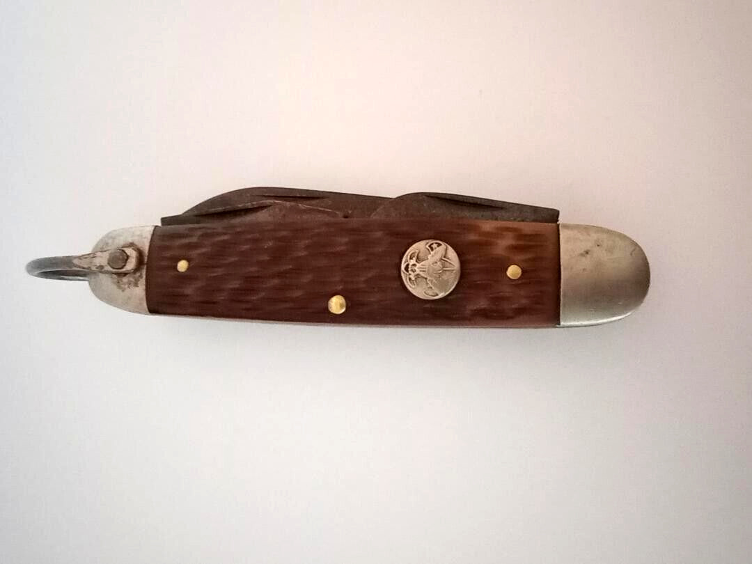 Antique Ulster USA Scoutmaster Scout Pocket Knife Jigged Handle