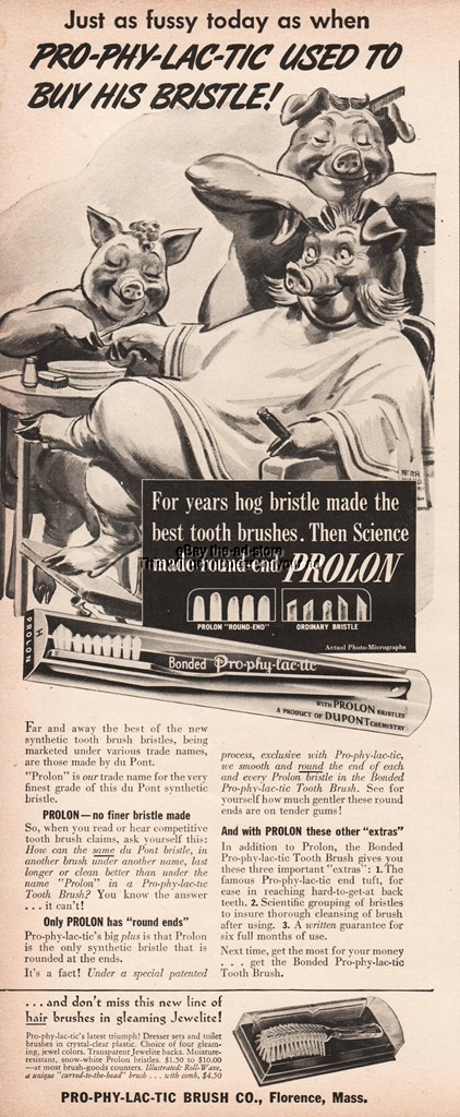 1943 Pro-Phy-Lac-Tic Brush Florence MA Prophylactic Toothbrush Hog Manicure Ad