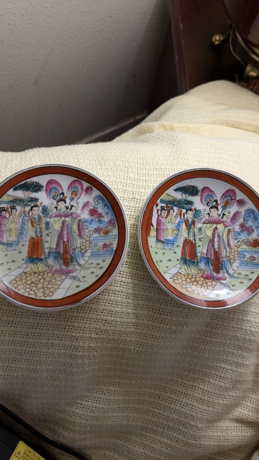 Antique Geisha Girl Plates Hand Painted Lot of 2 Red Green Blue 4 3/4 Antique Geisha Girl Plates Hand Painted Lot of 2 Red Green Blue 4 3/4