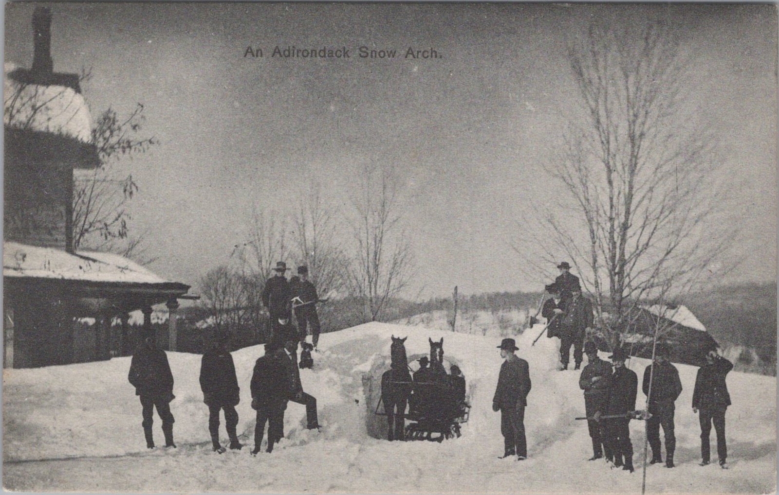 Adirondack Snow Arch Athol New York NY Horse Sleigh Shovels Men 1912 Postcard