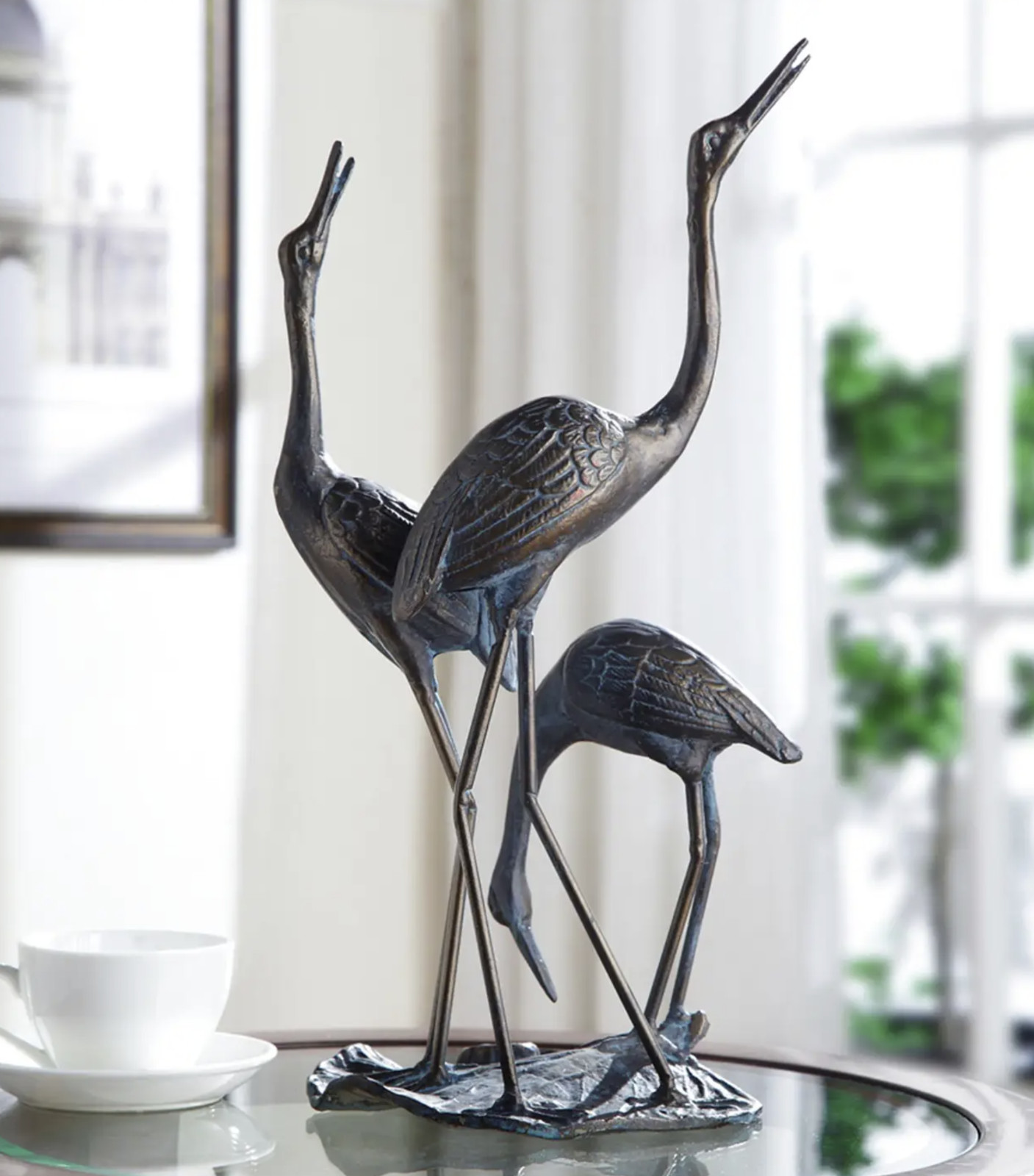 SPI Home Crane Family Sculpture Cast Iron Bird Figurine Wildlife Home Decor 16