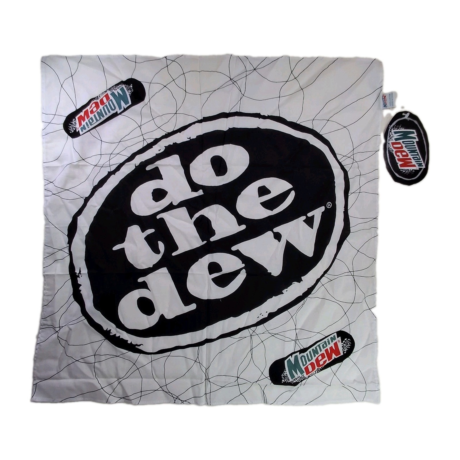 Vtg NWT Mountain Dew Black White Do the Dew Bandana Handkerchief Cotton ~22x22in