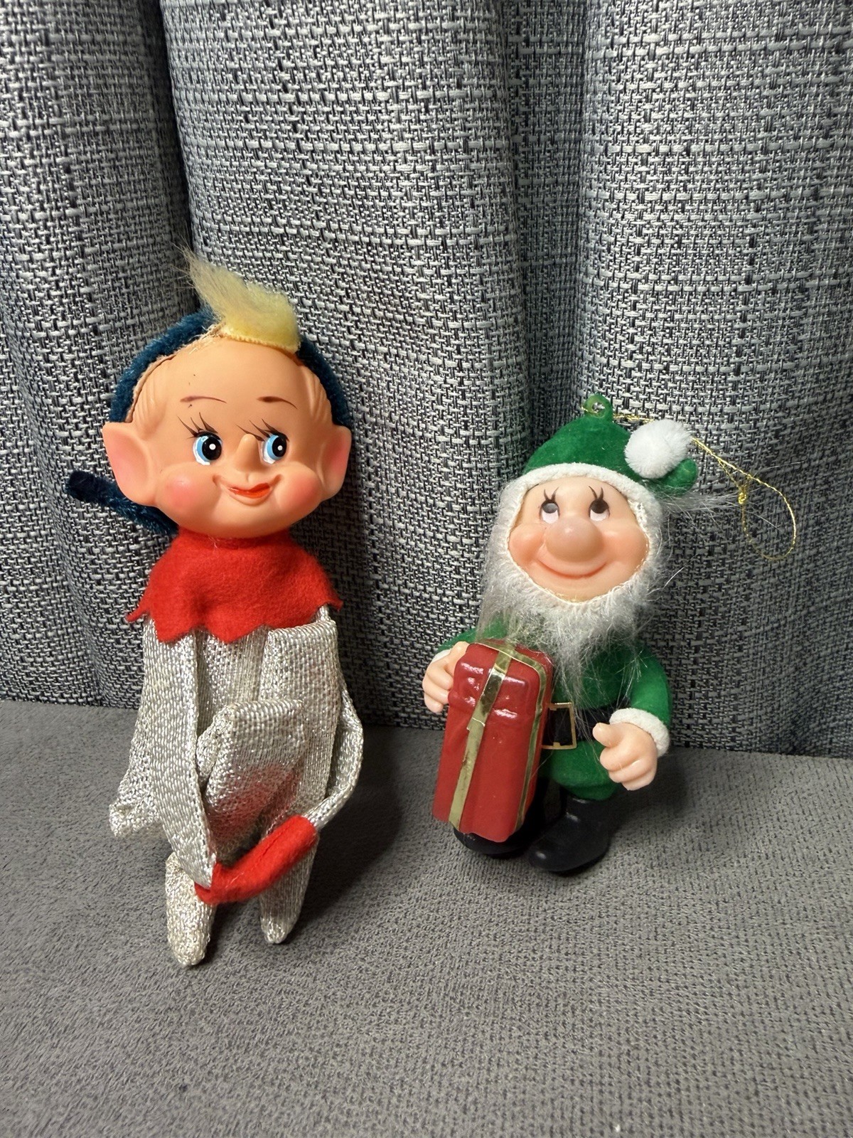 Vintage Knee Hugger Elf Santa Christmas Japan Silver Red Green Lot