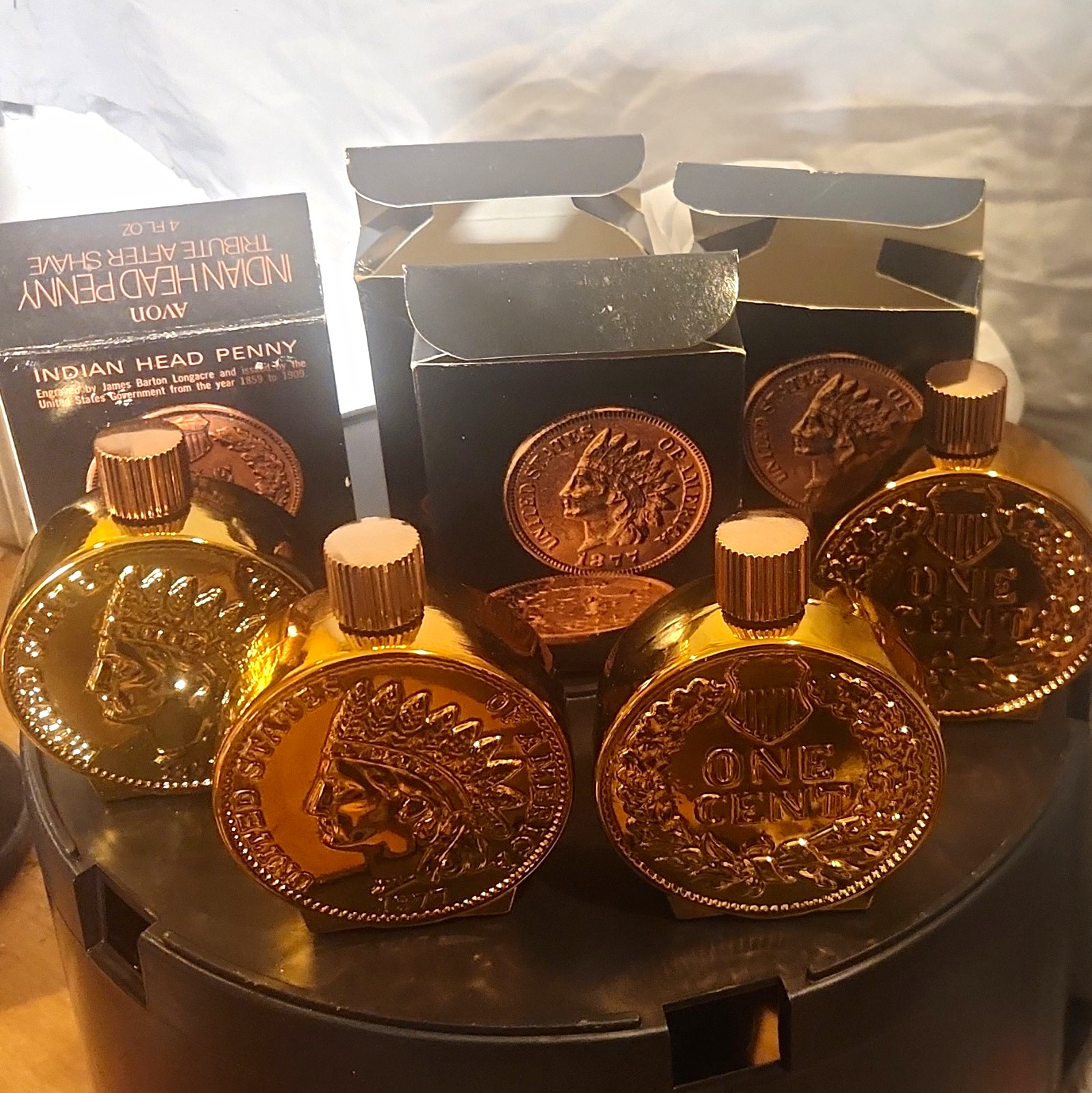 Lot of 4 Vintage Avon Indian Head Penny After Shave 4oz  Slightly Used w/ Boxes
