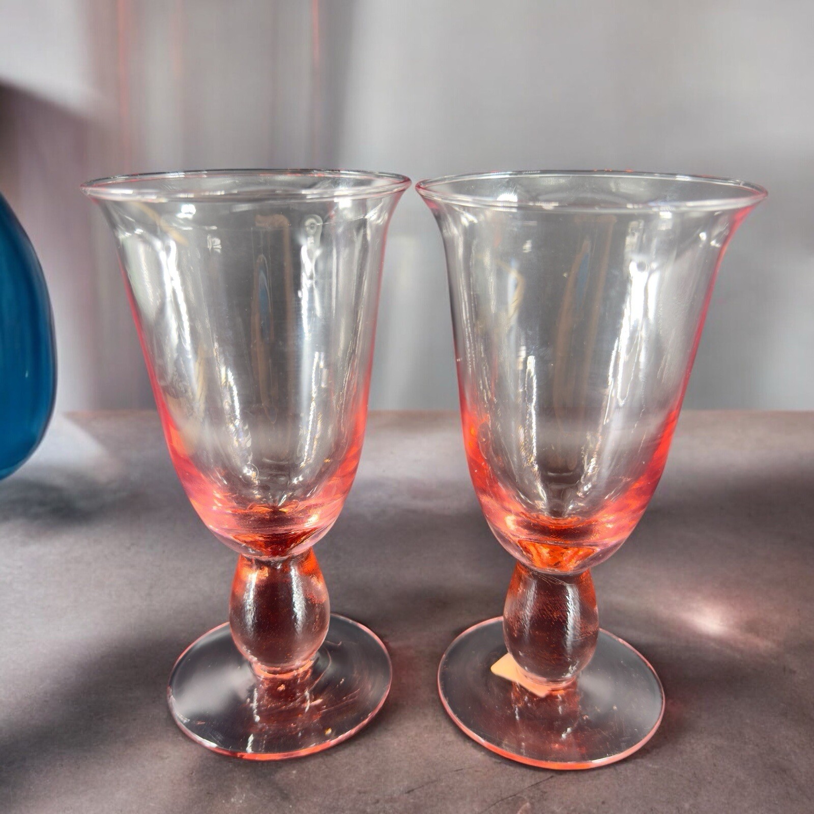 MIKASA Glass Tall Pink Glasses Cups Made In Mexico Goblet Drinking Glasses Set 2