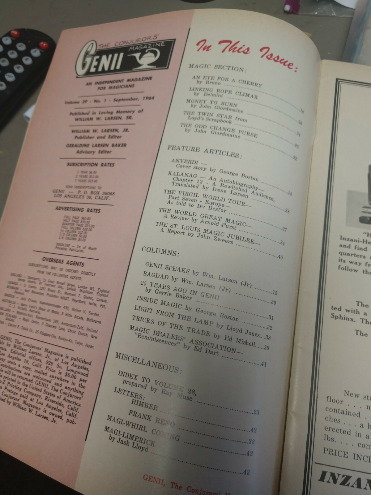 Anverdi Issue 1964 Genii Conjurors Magazine Vol.29 No.1