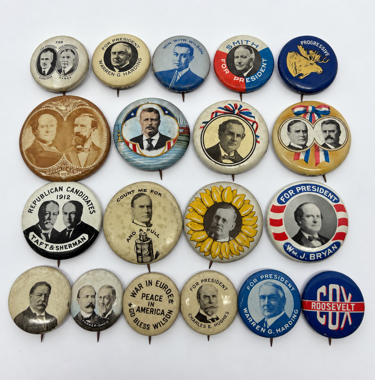 Antique Political Campaign Pinback Button Lot 19 Presidential 1896-1936