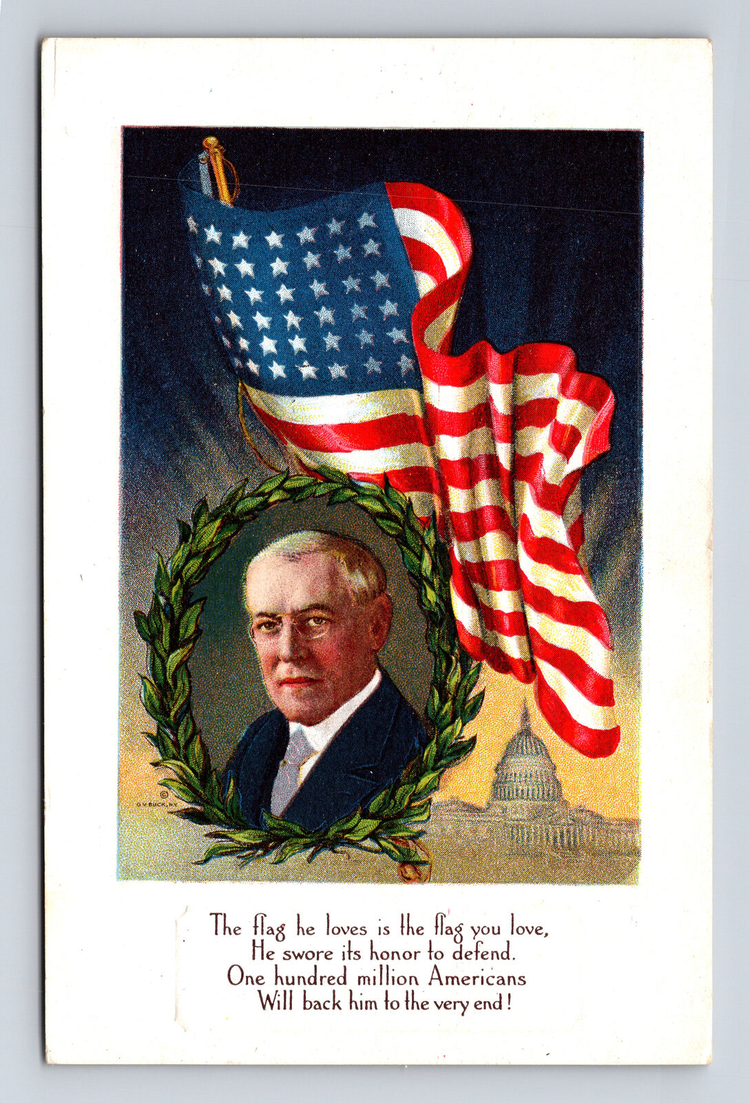 GV Buck President Woodrow Wilson US Capitol & Flag Poem Postcard