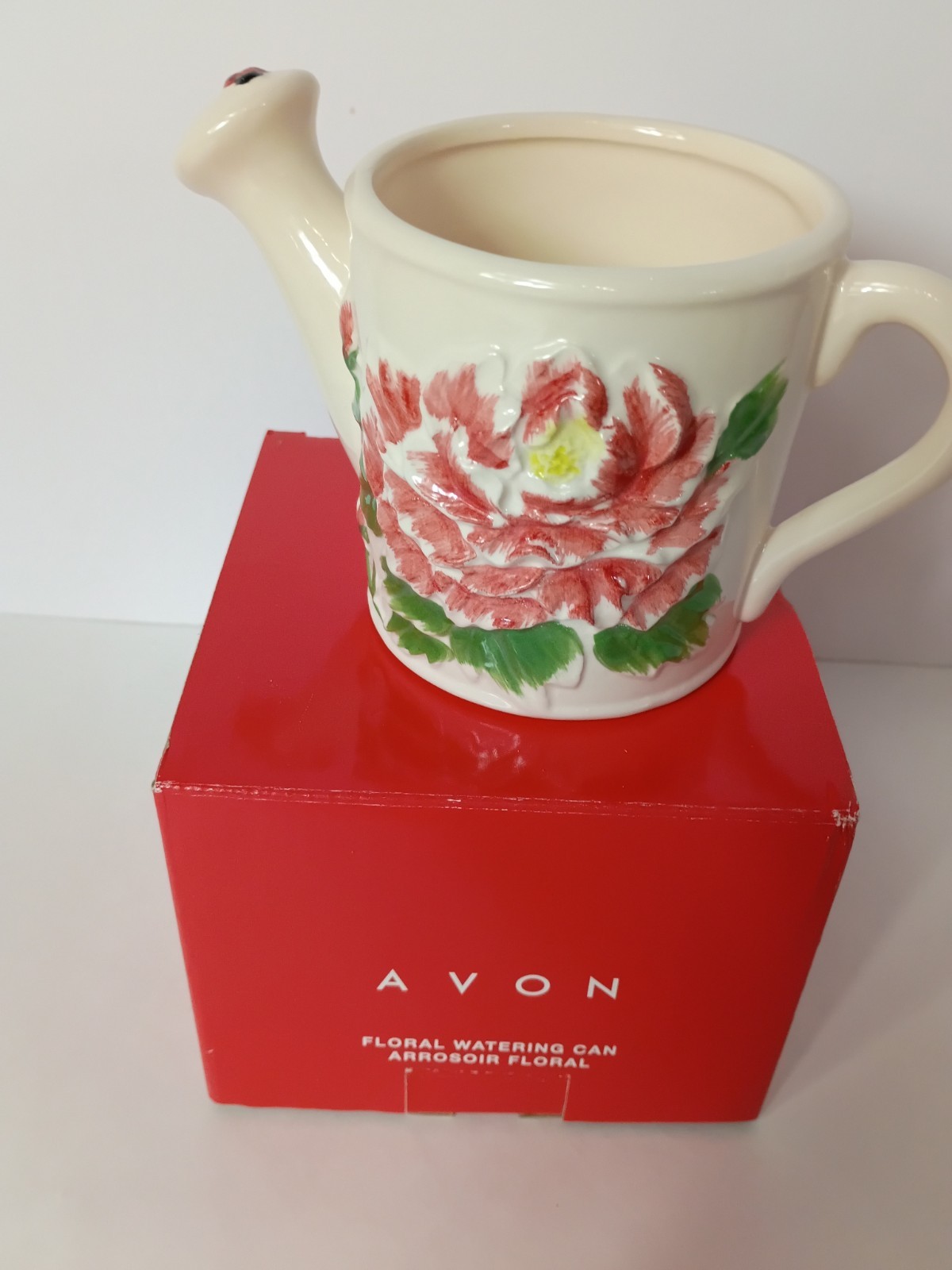 Avon Floral Watering Can  From  Ceramic Pitcher with Flower on Front With Box