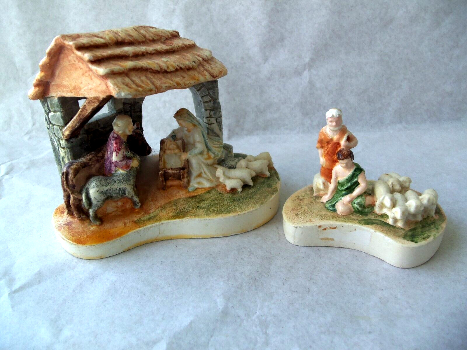 Vtg Sebastian Miniature Nativity Scene & Shepherd w/ Lambs  2 PIECES  1961