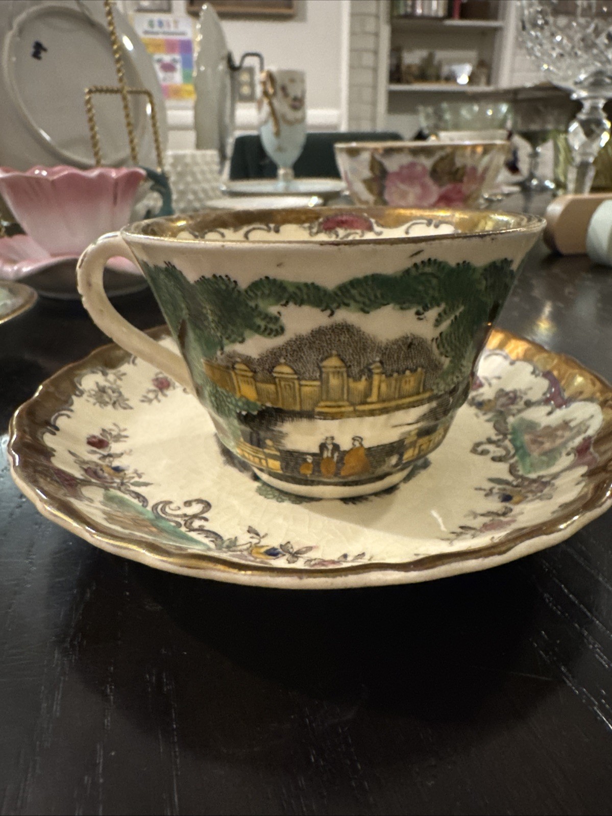 VINTAGE ENGLAND 1760 LEEDS 1878 gold Cup & Saucer  1932