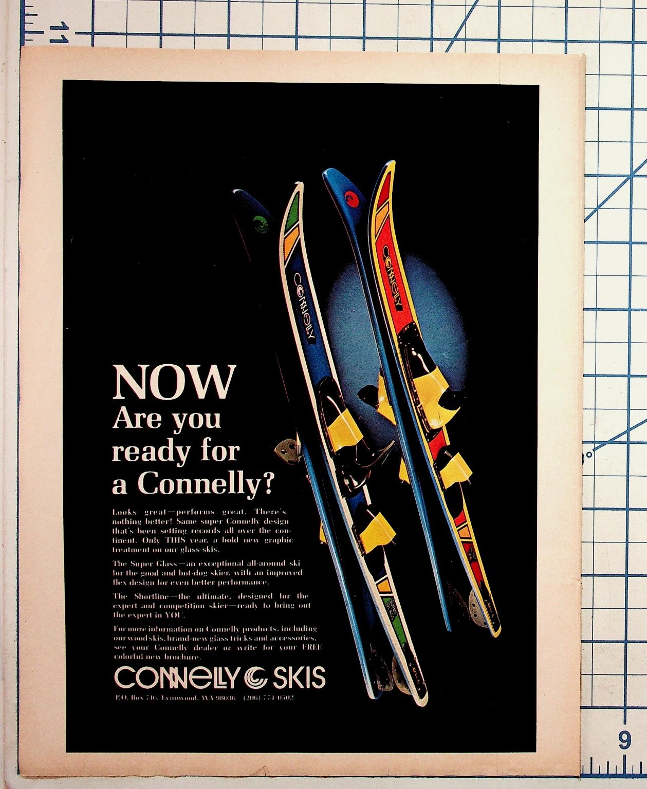 Vintage Connelly Skis Ad Magazine Print Winter Sports Lynnwood WA