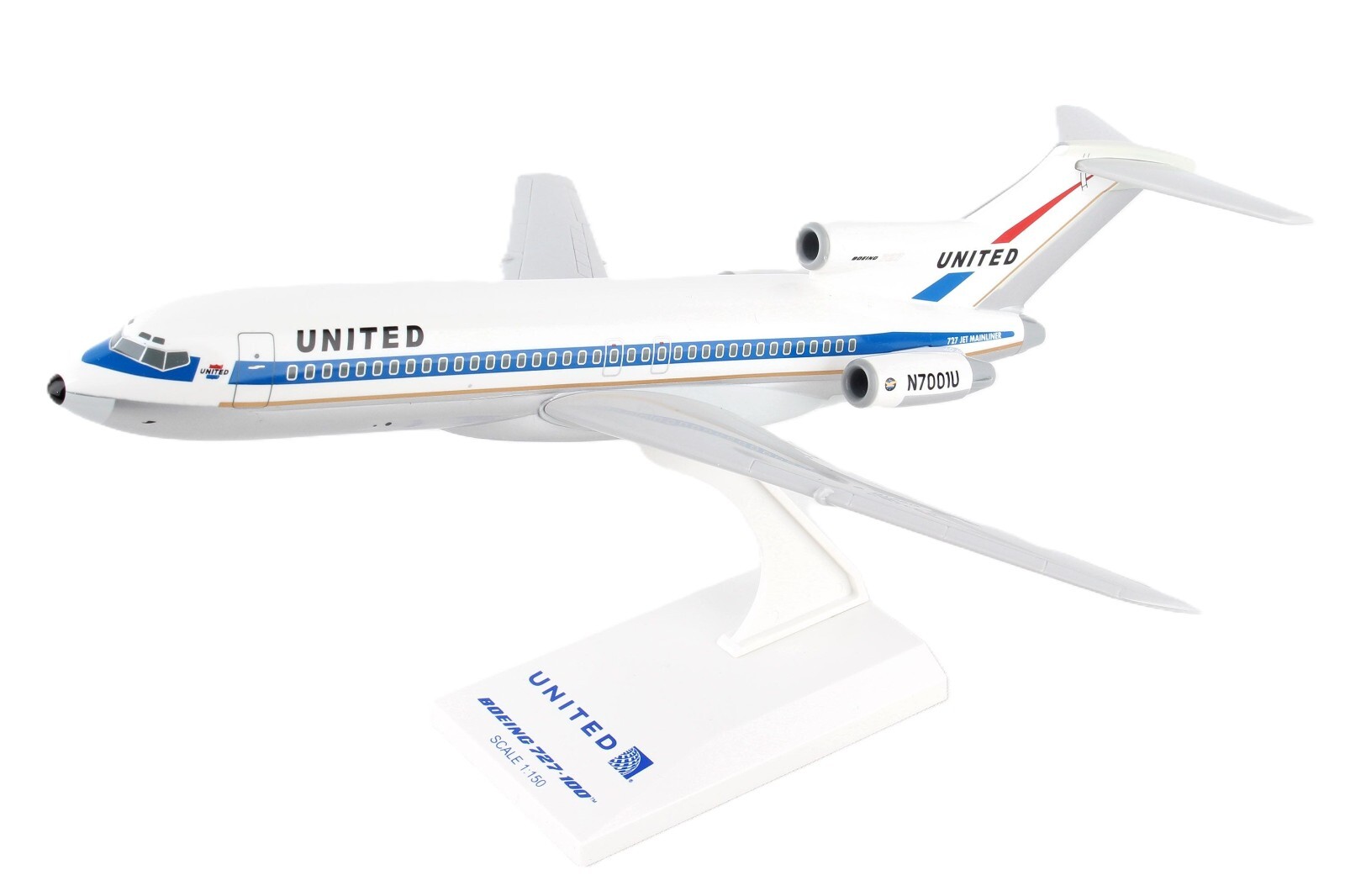Skymarks SKR896 United Airlines Boeing 727-100 N7001U Desk Model 1/150 Airplane