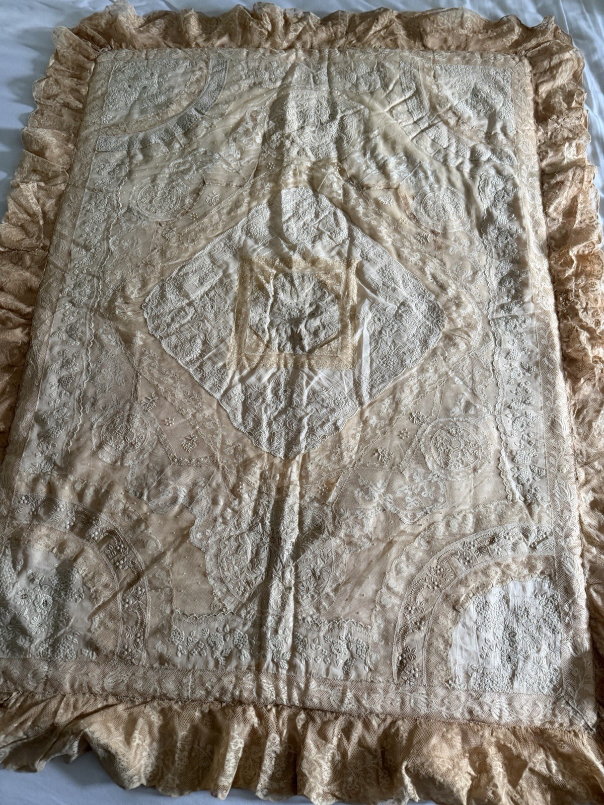 Vintage Antique 1800 Early 1900 Baby Satin  Blanket  2 Pieces