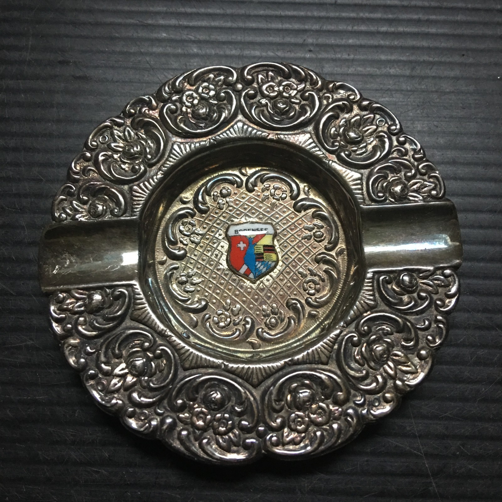 Vintage Bodensee Round Coin Silver Souvenir Ashtray Detailed Embossing 3.25\