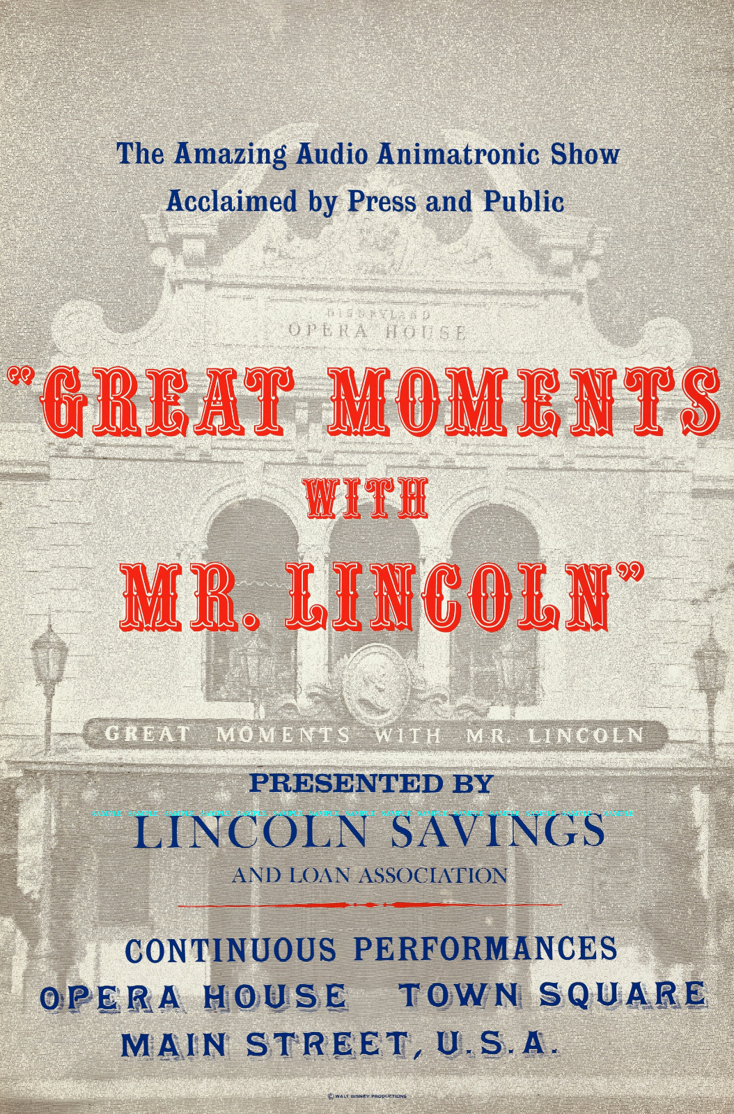 1965 Disneyland Great Moments with Mr Lincoln Opera House Poster 11 x 17 Anaheim