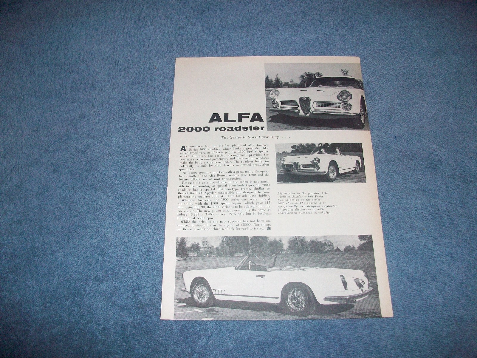 1958 Alfa Romeo 2000 Roadster Vintage Article 1958 Alfa Romeo 2000 Roadster Vintage Article