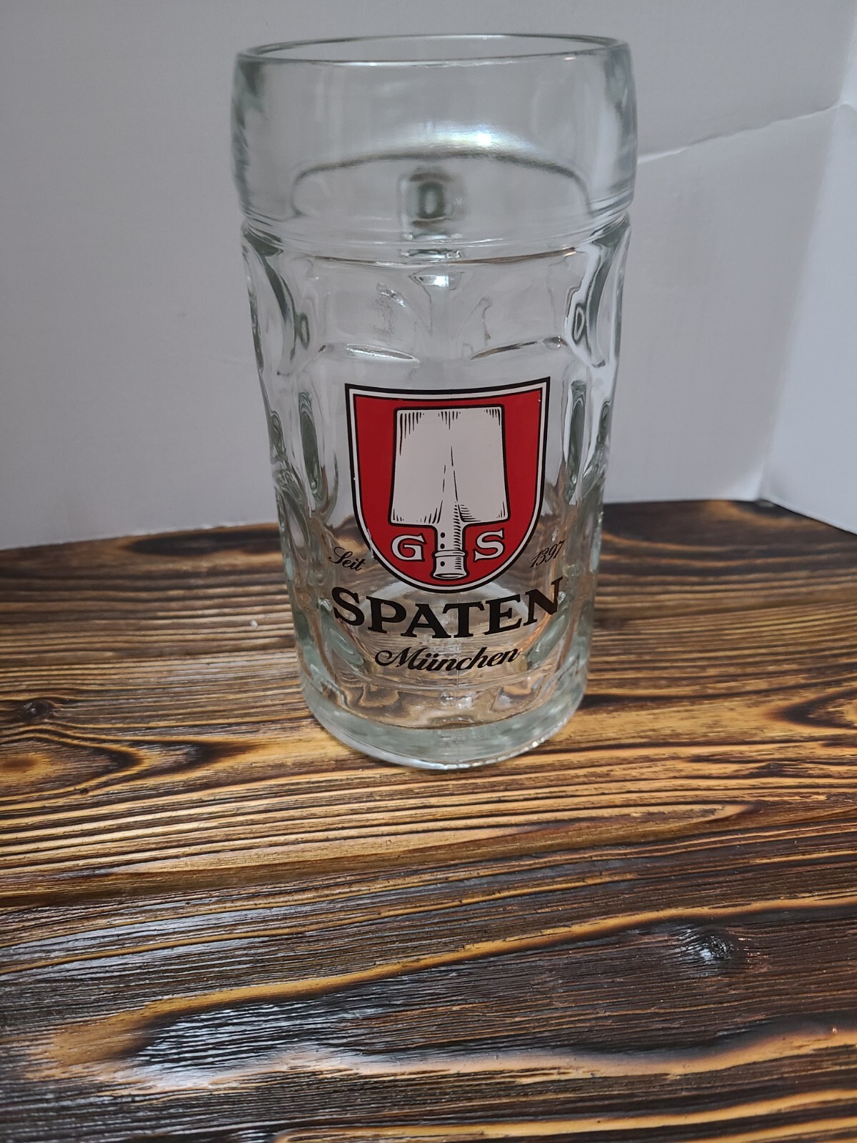 Spaten Munchen German Beer Stein Clear Glass Mug 2 Cup Breweriana 